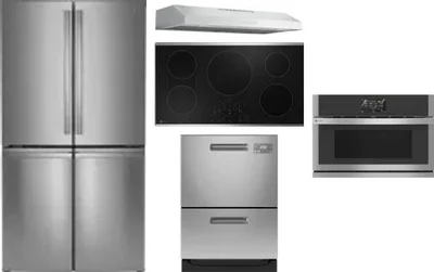 5 Piece Package Includes Refrigerator, Cooktop, Wall Oven, Hood And Dishwasher